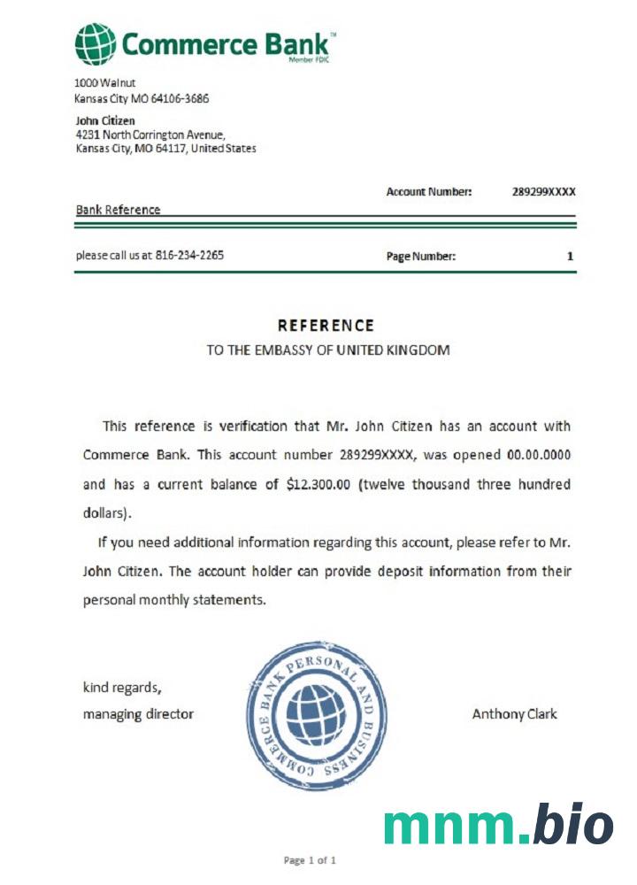 Przykład referencyjny USA Commerce bank w formatach Word i PDF